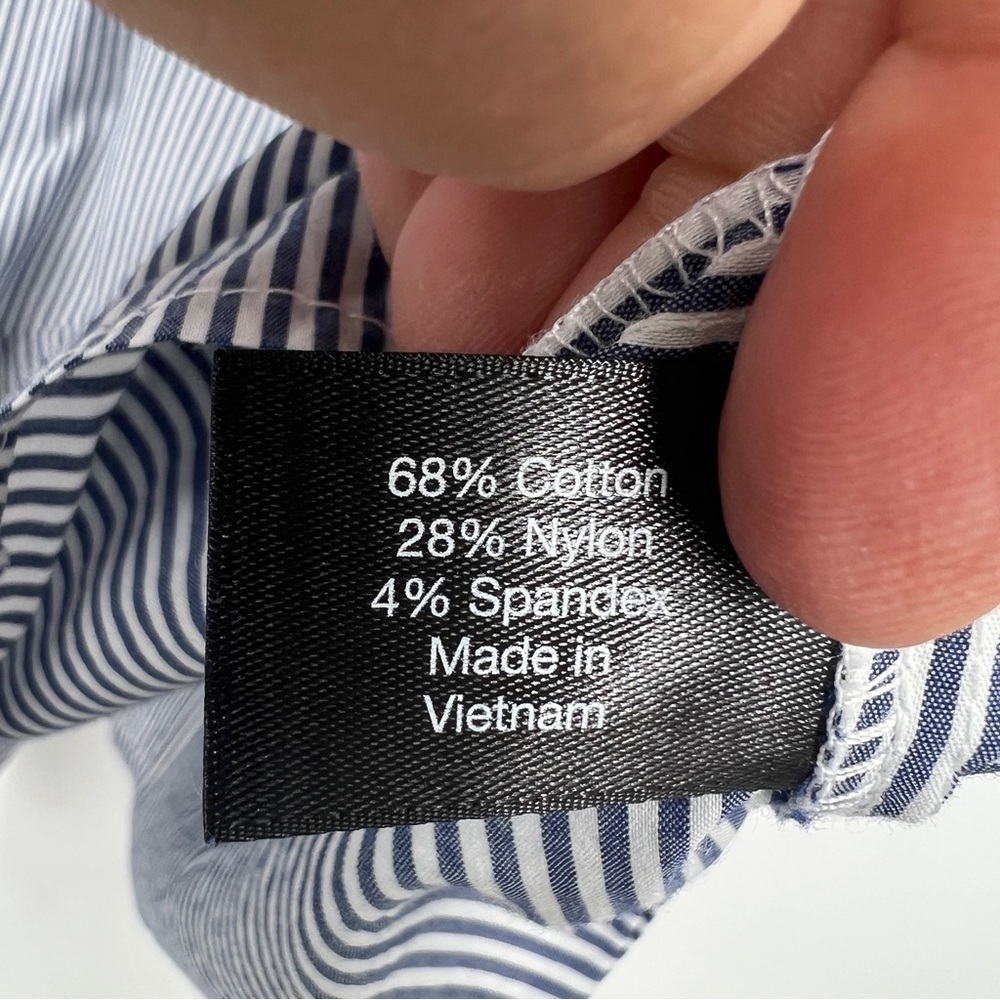 Lane Bryant Embroidered Tie-Front Pinstriped Back Button Boxy Blue White Shirt - Picture 8 of 15